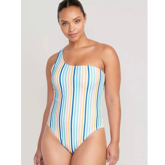 NWT Old Navy Womens One Shoulder Multi Stripe One Piece Swimsuit Size XXL - Picture 1 of 11